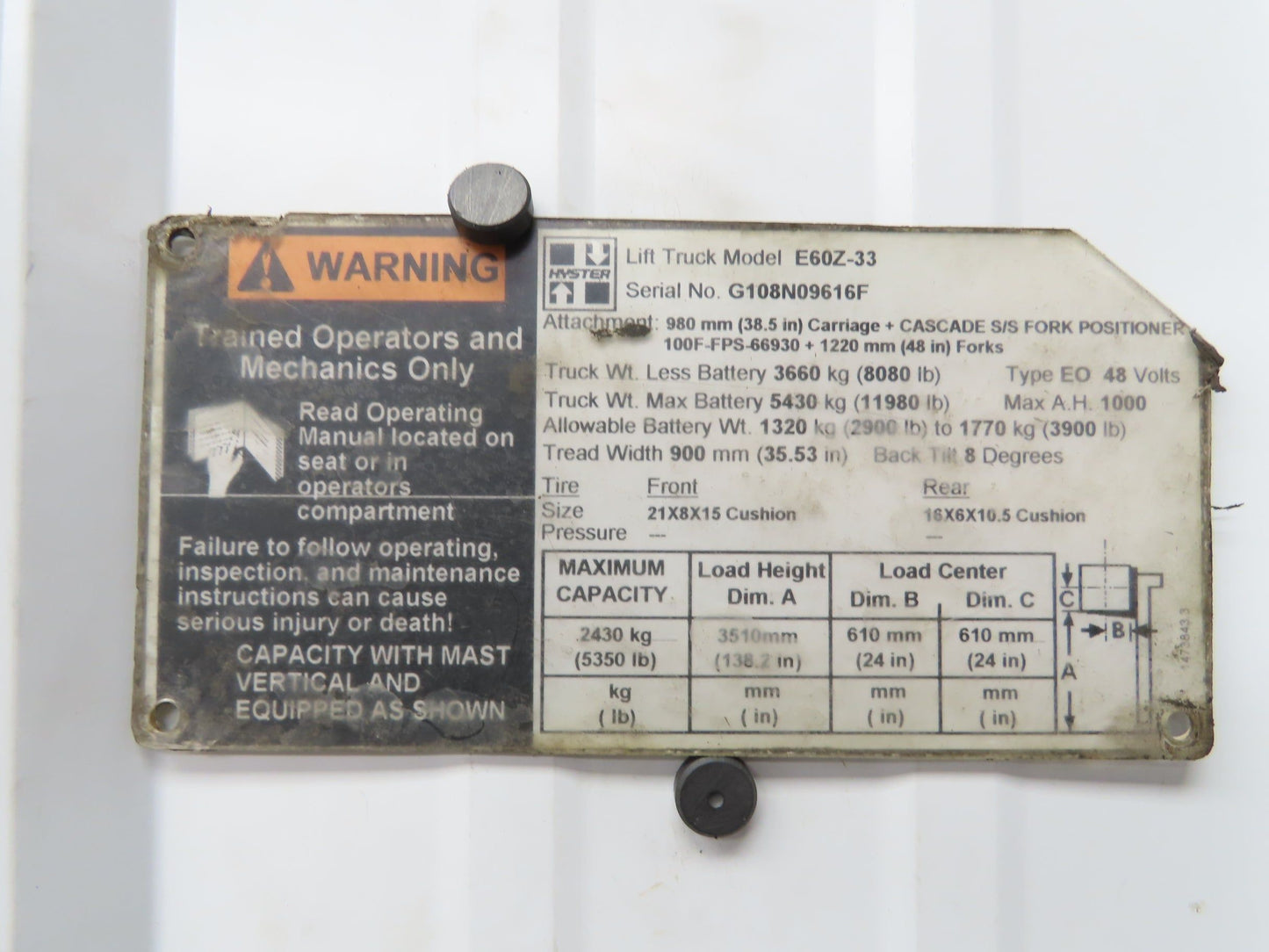 Hyster Hydraulic Manifold Block from E60Z Forklift