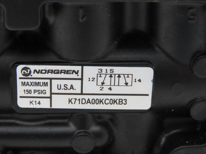 Norgren K71DA00KC0KB3 Pneumatic Manual Spool Valve 5-Way 2-Position 1/4"npt