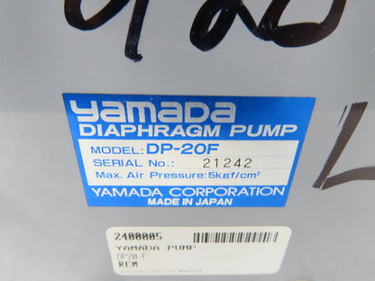 Yamada DP-20F High Purity Diaphragm Pump Pneumatic Air 30-70psi 14.3GPM 3/4"NPT