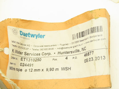 Daetwyler 024491 Wire Rope 12mm X 9.9m Roll