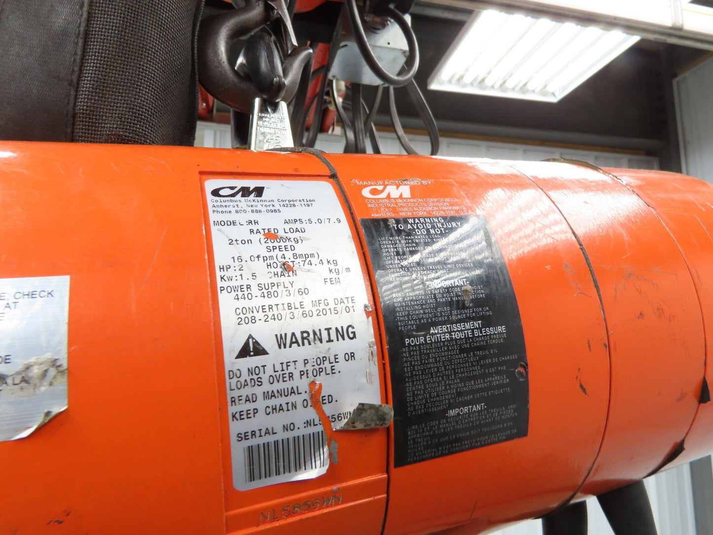 CM Lodestar RR 2 Ton Electric Chain Hoist 16 FPM 19' Lift 230/460 3PH 18'Control