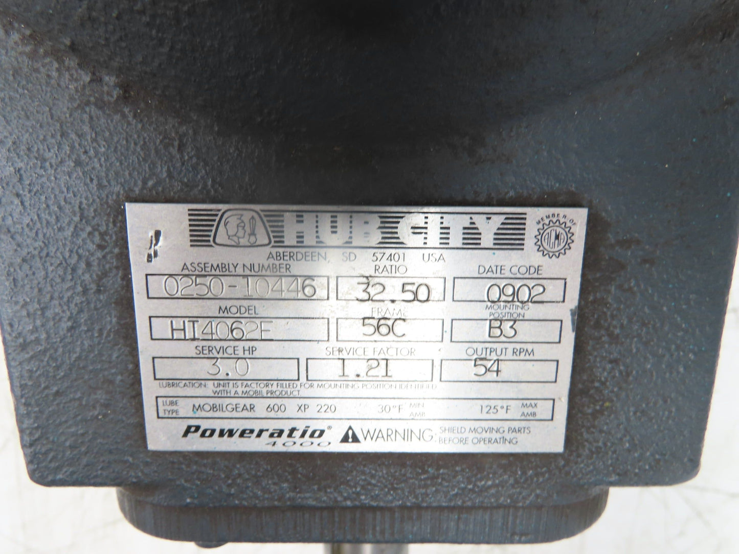 Hub City HI4062E Poweratio 4000 Inline Gearbox 32.5:1 Reducer 3Hp 54rpm 56C