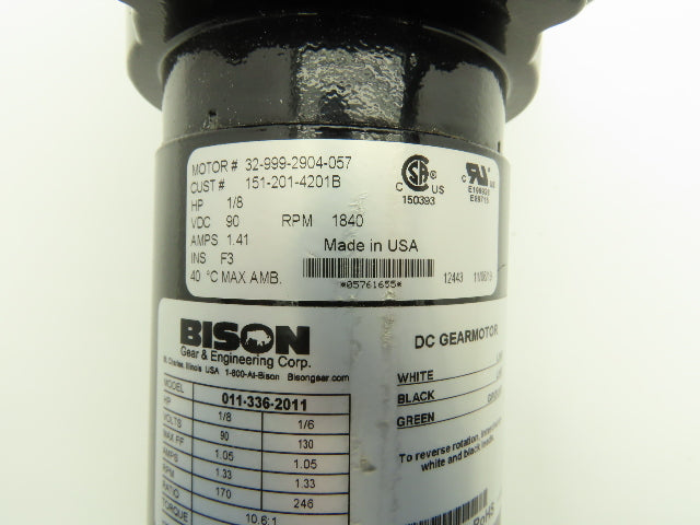 Bison 011-336-2011 Gearmotor 10.6:1 Reducer 170rpm Parallel Output