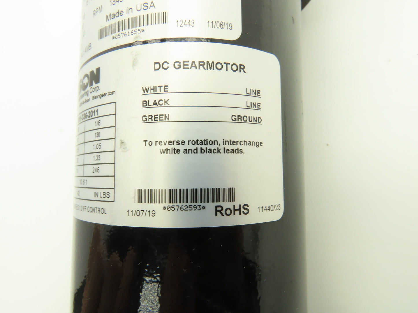 Bison 011-336-2011 Gearmotor 10.6:1 Reducer 170rpm Parallel Output