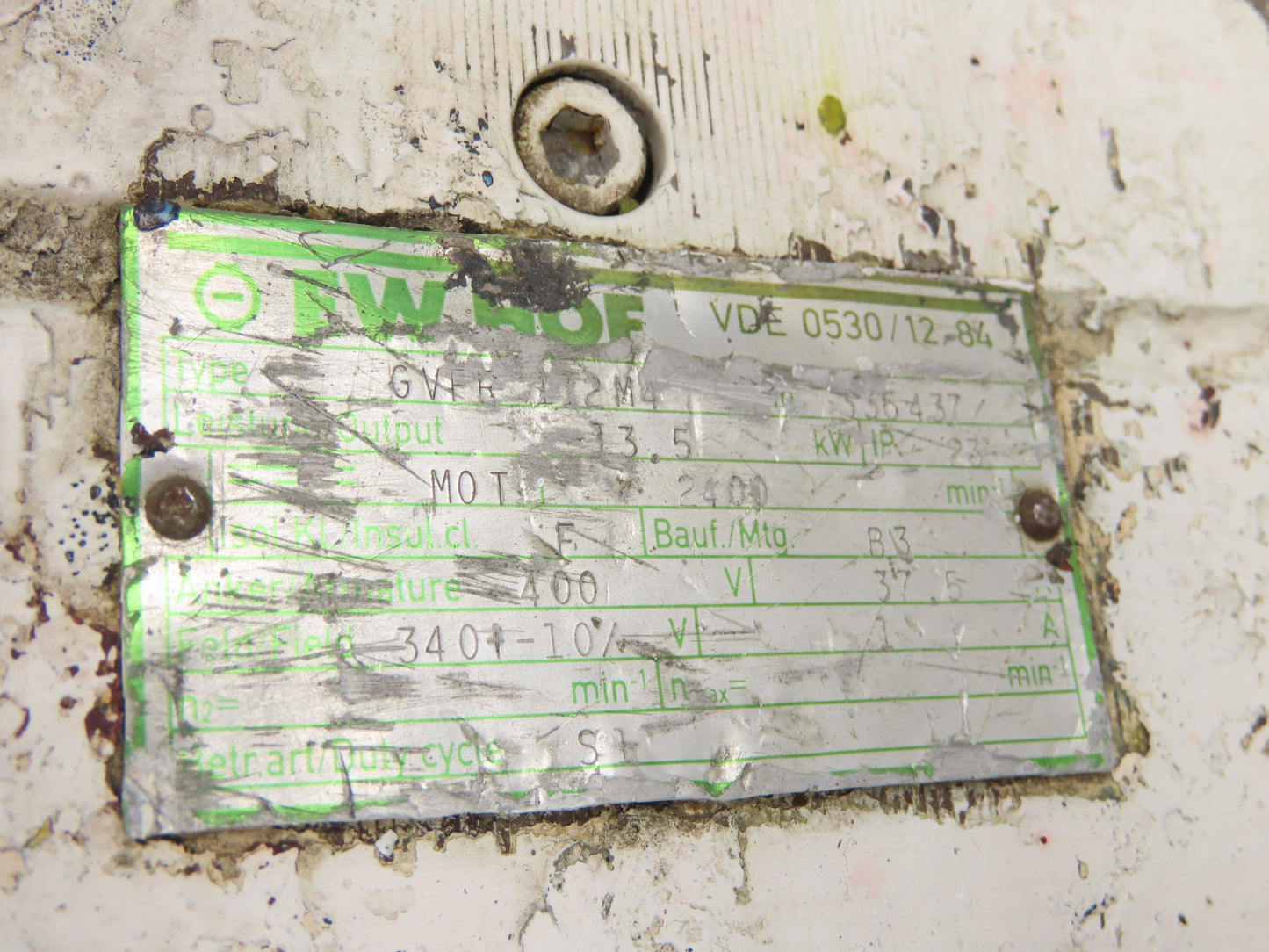 EW HOF GVFR DC Electric Motor 13.5kw 400V 2400RPM 1-1/2" Shaft