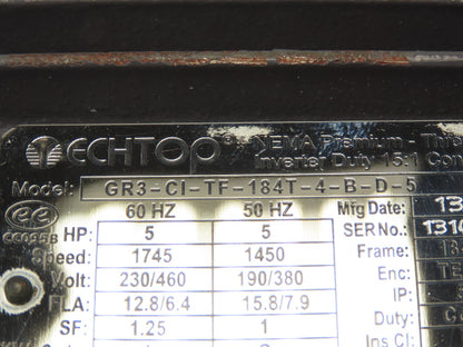 Techtop GR3-CI-TF-184T-4-B-D-5 AC Motor 5Hp 1745rpm 230/460v 3ph 184T TEFC