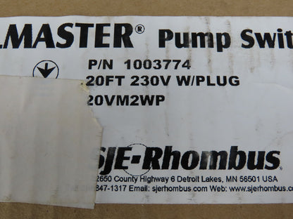 SJE-Rhombus 20VM2WP VerticalMaster Pump Switch 230V 20' Cord