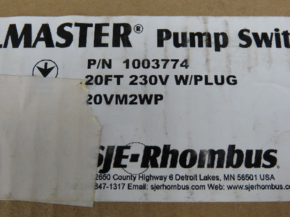 SJE-Rhombus 20VM2WP VerticalMaster Pump Switch 230V 20' Cord