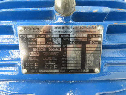 Cantoni 20NFM-3-5-18 Elektrim AC Motor 5Hp 1745rpm 230/460v 3ph 184T TEFC