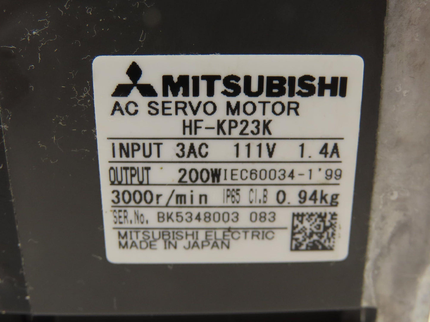 Mitsubishi HF-KP23K AC Servo Motor 111V 3PH 200W 3000 RPM