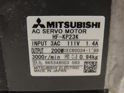 Mitsubishi HF-KP23K AC Servo Motor 111V 3PH 200W 3000 RPM