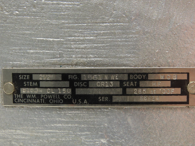 Powell 2-1/2 1561 N WE Swing Check Valve 2-1/2" Butt Weld Carbon Steel Class 150