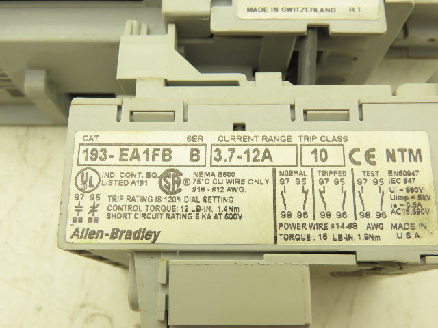 Allen Bradley 193-EA1FB Motor Starter Overload Relay 3.7-12A 120V Coil