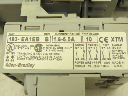 Allen Bradley 193-EA1EB Motor Starter Overload Relay 1.6-5A 120V Coil Lot of 3