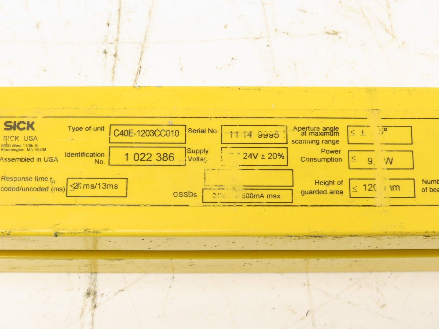 Sick C40E-1203CC010 C4000 Series Safety Light Curtain Emitter 1200mm
