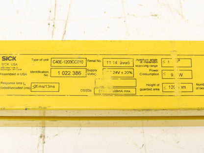 Sick C40E-1203CC010 C4000 Series Safety Light Curtain Emitter 1200mm