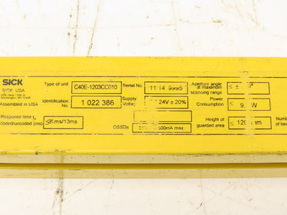 Sick C40E-1203CC010 C4000 Series Safety Light Curtain Emitter 1200mm