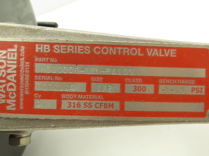 Watson McDaniel HB1000F-12N Pneumatic Positioner Linear Control Valve 1/2" NPT