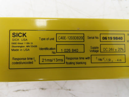 Sick C40E-1203DB200 C4000 Series Safety Light Curtain Sender 1200mm 21ms 24vdc