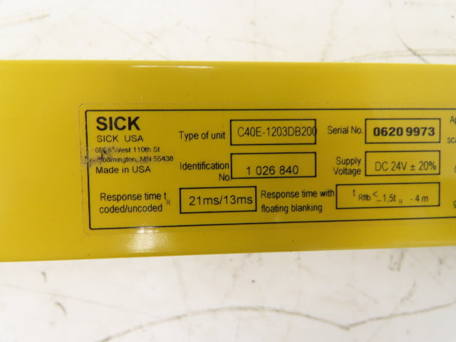Sick C40E-1203DB200 C4000 Series Safety Light Curtain Sender 1200mm 21ms 24vdc