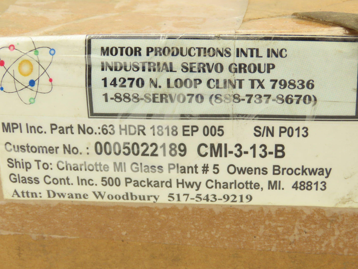 Motor Productions Intl 63 HDR 1818 EP 005 Gearmotor 5:1 Reducer 1/4Hp 230V 3PH