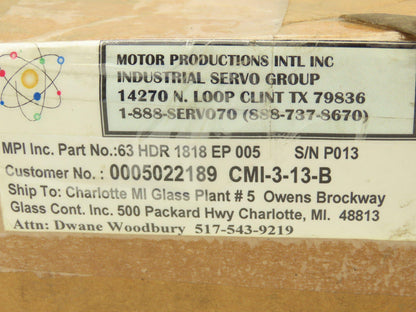 Motor Productions Intl 63 HDR 1818 EP 005 Gearmotor 5:1 Reducer 1/4Hp 230V 3PH