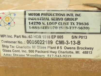 Motor Productions Intl 63 HDR 1818 EP 005 Gearmotor 5:1 Reducer 1/4Hp 230V 3PH