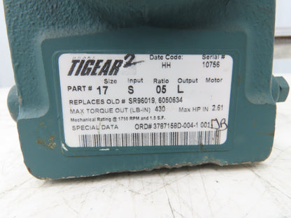 Reliance P14G9258H Gearmotor 5:1 Tigear Reducer 345rpm 2Hp 230/460V LH 145TC