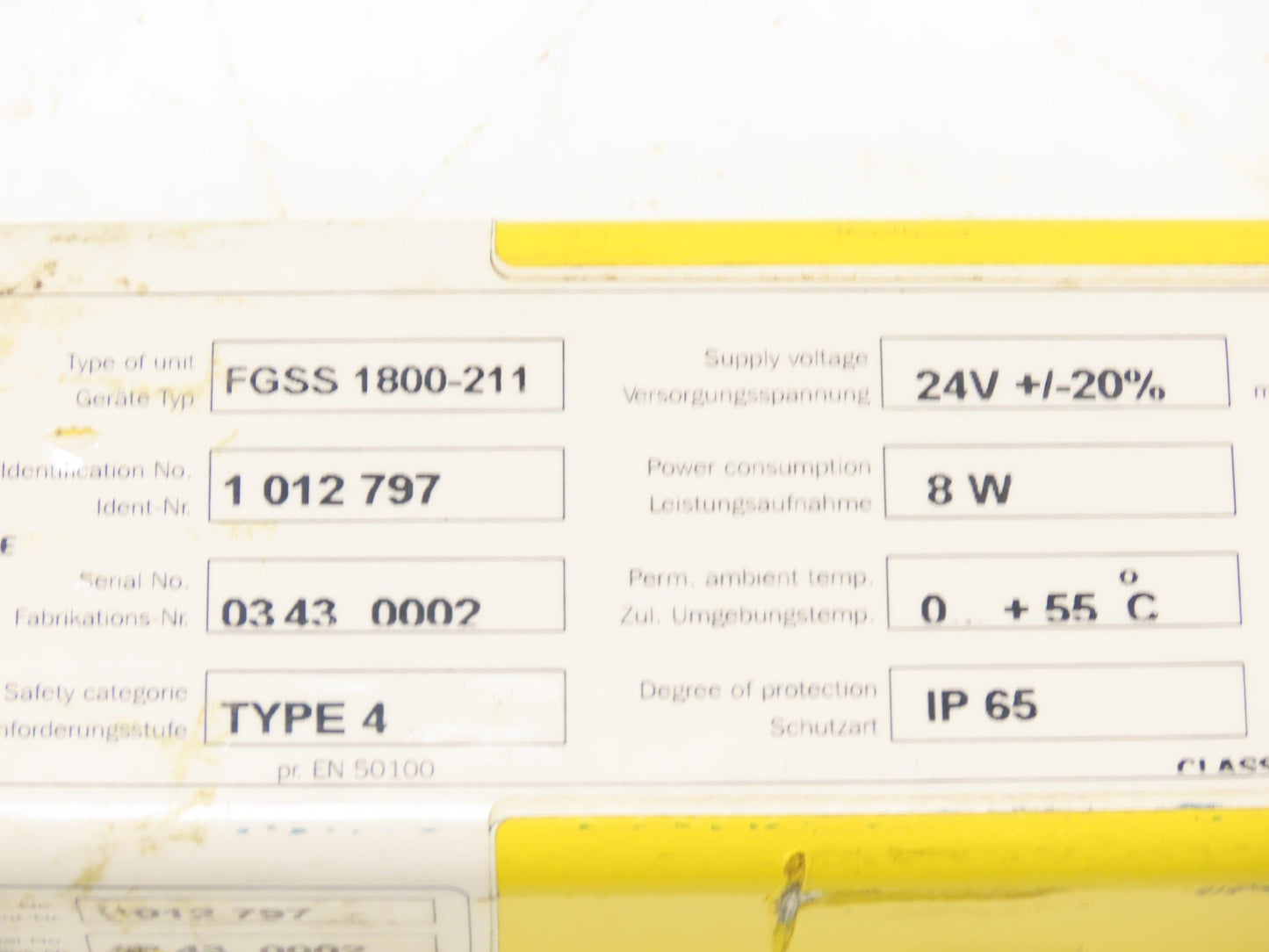 Sick FGSS1800-211 Light Curtain 1800mm Emitter Transmitter 24V