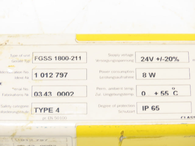 Sick FGSS1800-211 Light Curtain 1800mm Emitter Transmitter 24V
