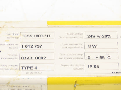 Sick FGSS1800-211 Light Curtain 1800mm Emitter Transmitter 24V