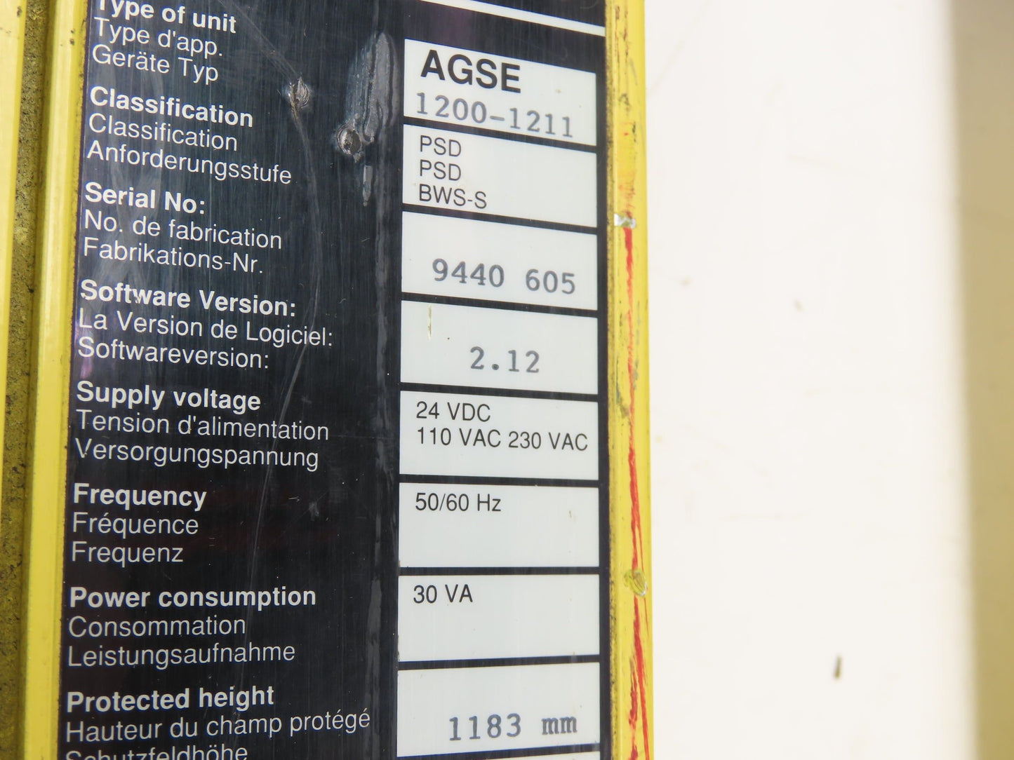 Sick AGSE 1200 Series Safety Light Curtain Emitter/Receiver Set 1183mm x 6m