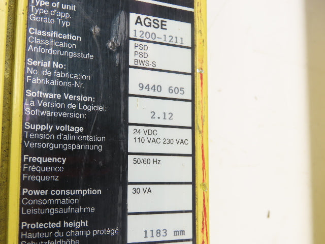 Sick AGSE 1200 Series Safety Light Curtain Emitter/Receiver Set 1183mm x 6m