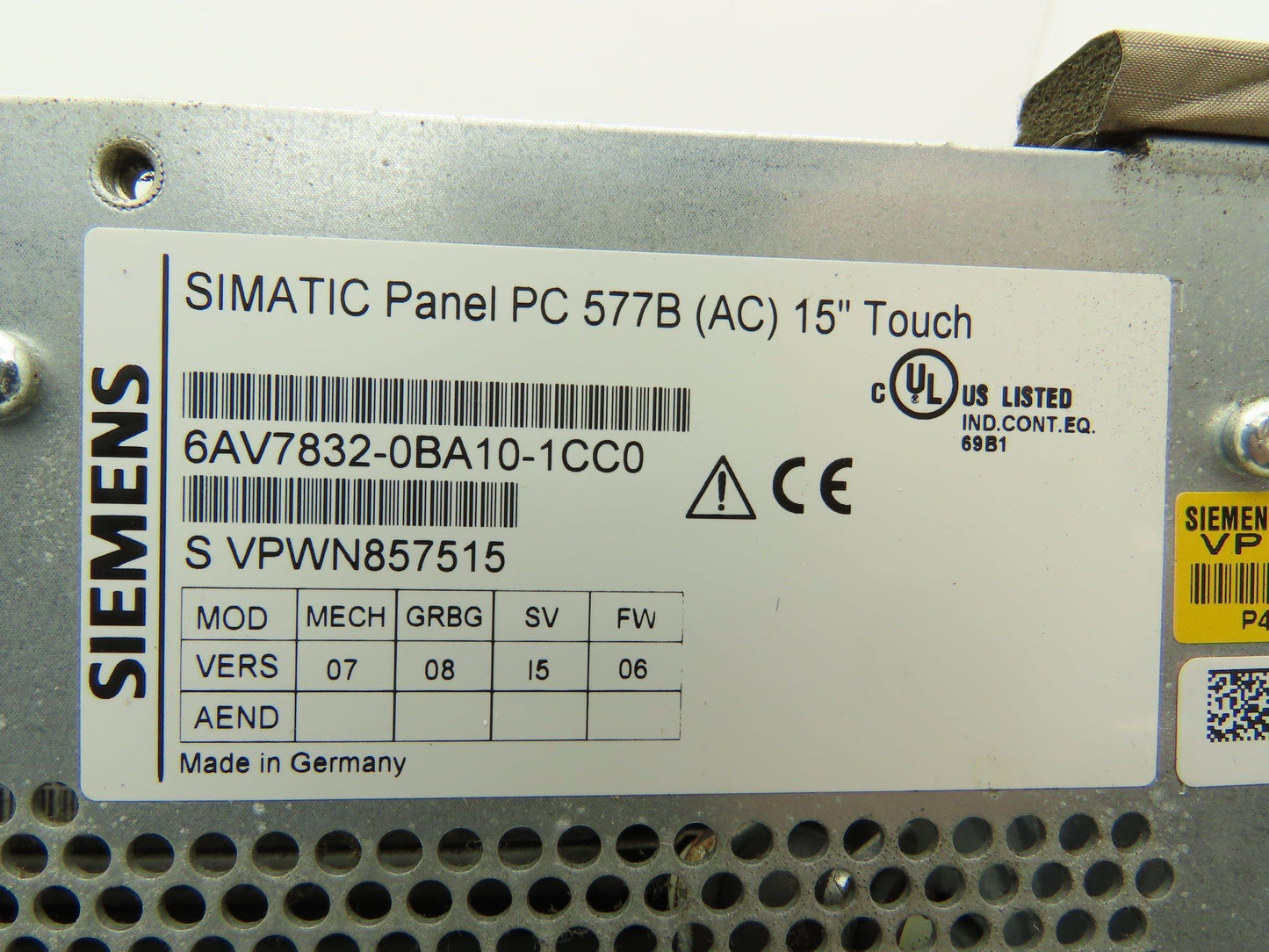Siemens 6AV78320BA101CC0 Simatic Panel PC 577B 15T Mainboard CV4 Windows XP Pro