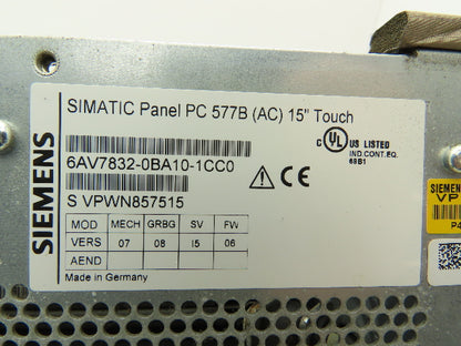 Siemens 6AV78320BA101CC0 Simatic Panel PC 577B 15T Mainboard CV4 Windows XP Pro