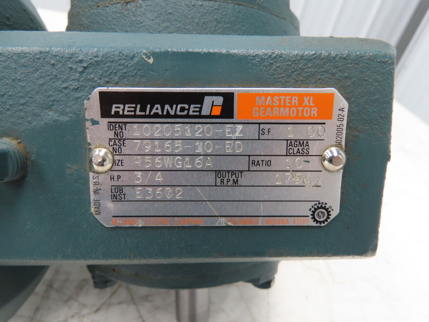 Reliance 10205120-EZ Master XL Gearmotor 10:1 -173rpm 3/4Hp 230/460V 3PH R56