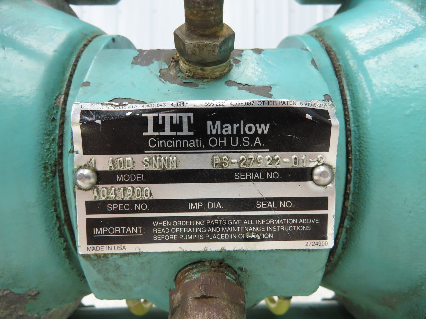 ITT 1A0D SNNN Air Operated Pneumatic Diaphragm Pump 1"NPT 316 Stainless 125psi