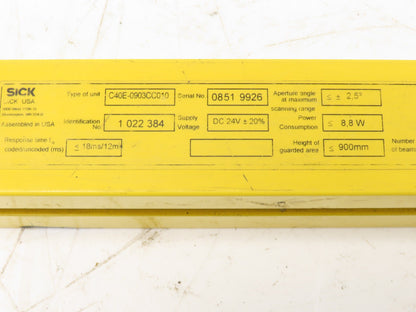 Sick C40E-0903CC010 C4000 Series Safety Light Curtain Receiver 900mm 18ms 24vdc
