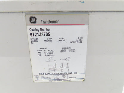 General Electric 9T21J3705 Power Transformer 3kVA 3Ph HV 480/460/440 LV 230/133