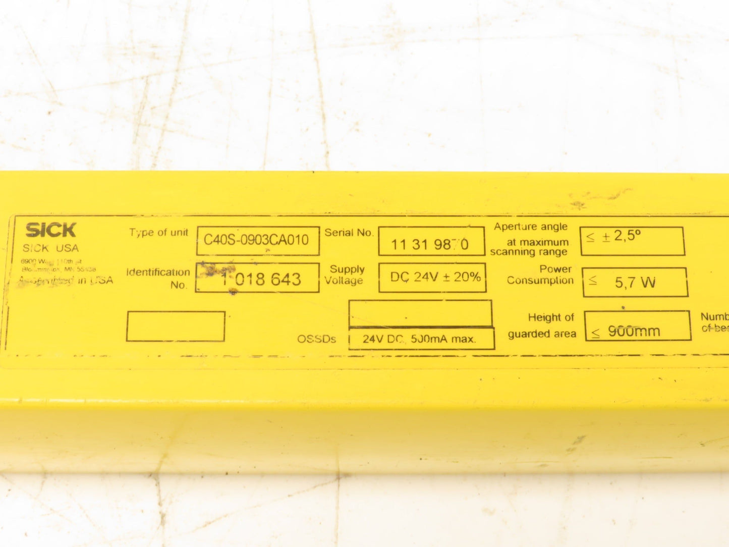 Sick C40S-0903CA010 C4000 Series Safety Light Curtain Sender 900mm 24vdc