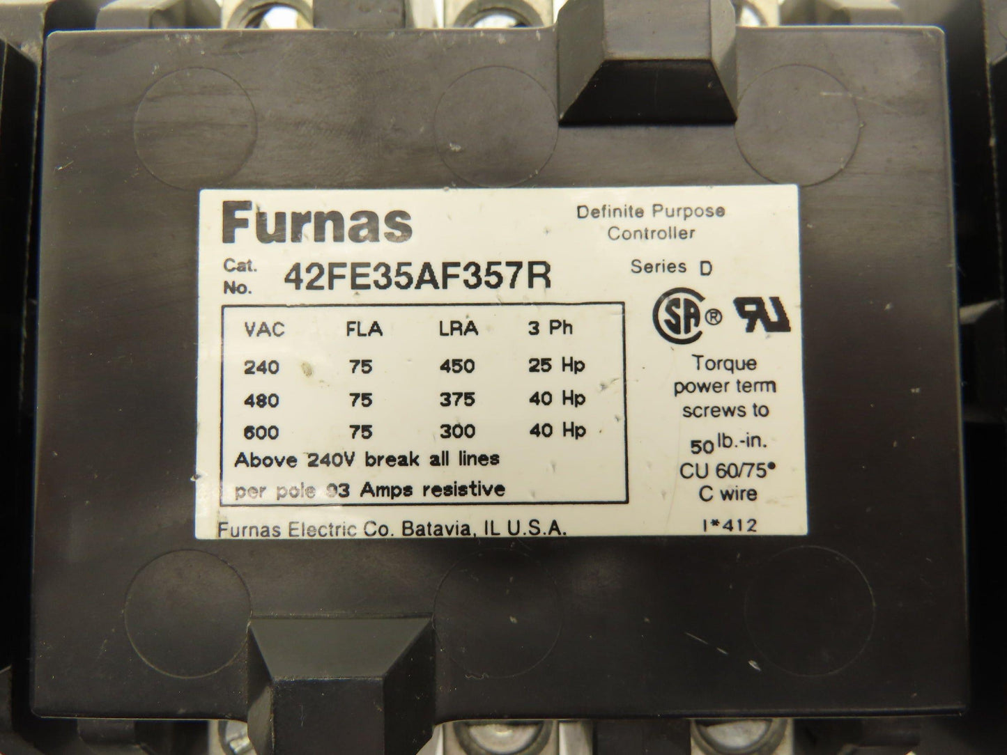 Furnas 42FE35AF357R Motor Starter Contactor 75A 600V 40Hp 120V Coil Lot of 3