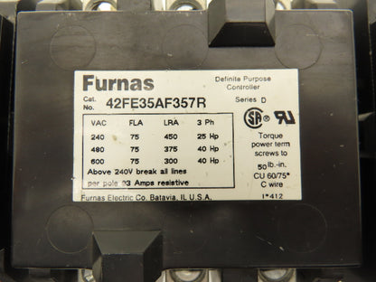 Furnas 42FE35AF357R Motor Starter Contactor 75A 600V 40Hp 120V Coil Lot of 3