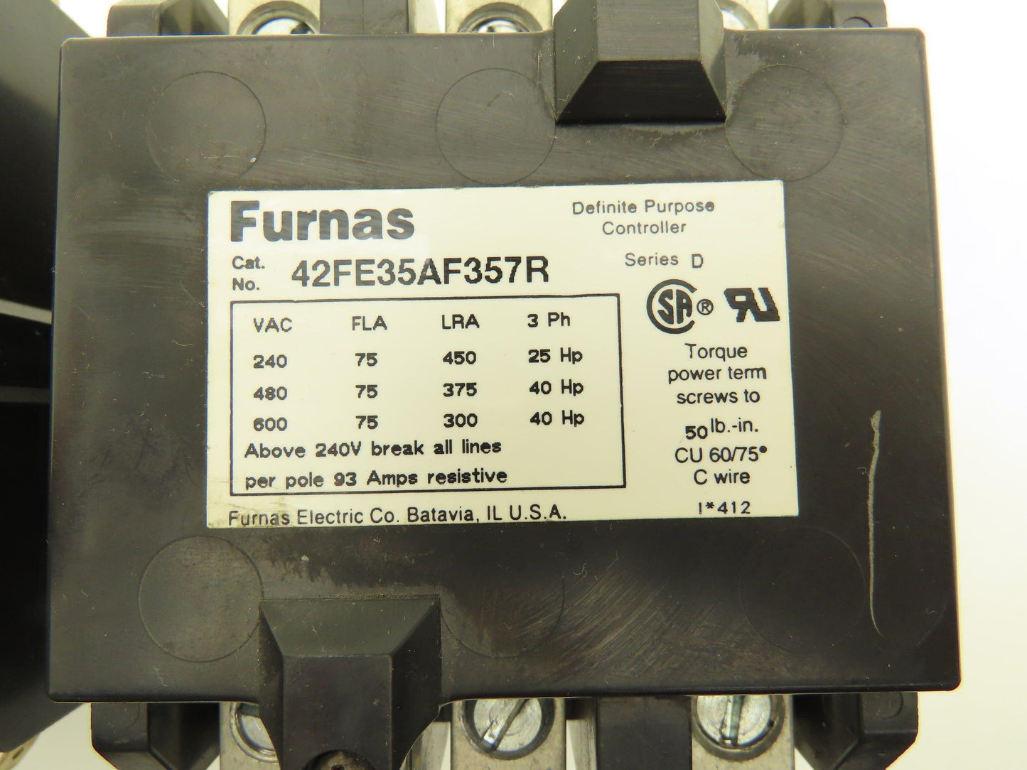 Furnas 42FE35AF357R Motor Starter Contactor 75A 600V 40Hp 120V Coil Lot of 3