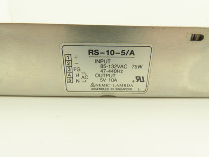 Nemic Lambda RS-10-5/A Power Supply 5VDC 10A Out 120VAC 75W 47-440Hz In