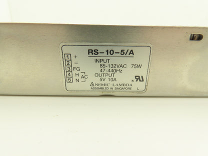 Nemic Lambda RS-10-5/A Power Supply 5VDC 10A Out 120VAC 75W 47-440Hz In