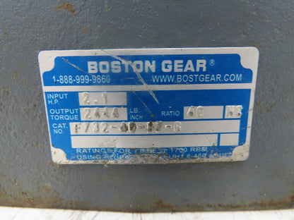 Boston Gear F732-40-B7-G Worm Gearbox 40:1 Reducer 2Hp 44rpm LH 140TC