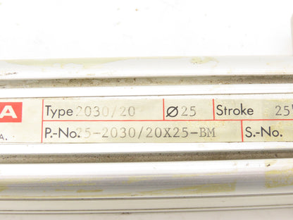 Origa 2030/20 Rodless Pneumatic Slide Air Cylinder Linear Actuator 25" Stroke