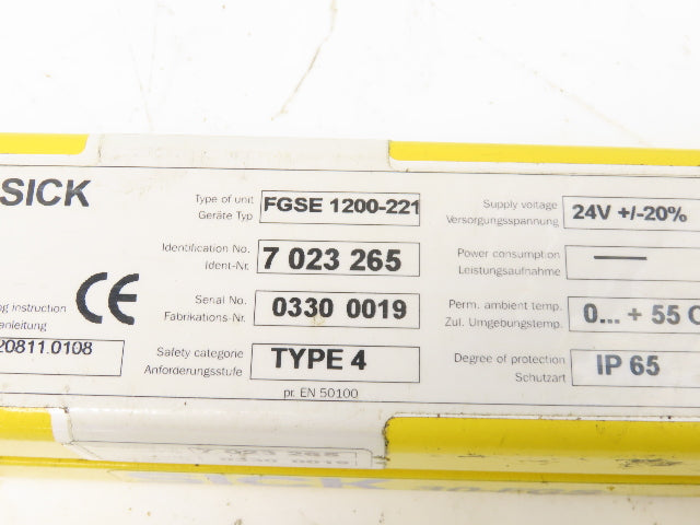 Sick FGSE1200-221 Safety Light Curtain Receiver 1200mm x 18m