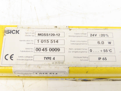 Sick MGSS120-12 Safety Light Curtain Transmitter 1200mm x 18m