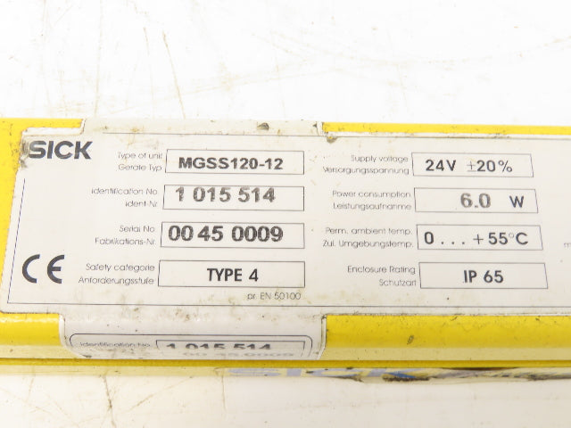 Sick MGSS120-12 Safety Light Curtain Transmitter 1200mm x 18m